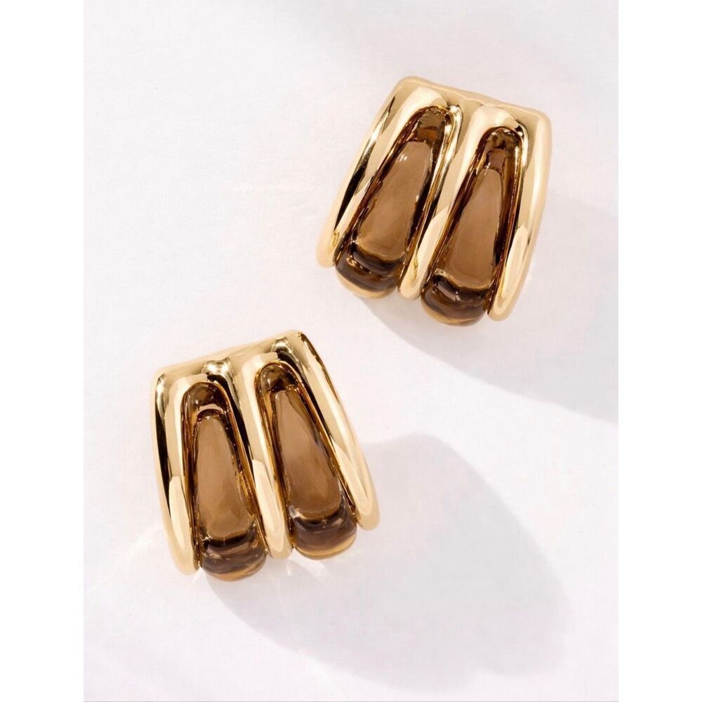 Revolve 8 Other Reasons Gia Stud Earring Brown Gold Oversized Old Money Glam NWT